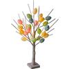 RXMORI Decorazione per albero di Pasqua illuminata, albero di betulla bianca con 24 uova a LED, funzionamento a batteria/USB, centrotavola pasquale da tavolo in betulla per casa, feste, vacanze,