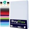 Buymax, lenzuolo con angoli elasticizzati, 100% cotone e jersey, conforme allo Standard Oeko-Tex, Cotone, bianco, 120 x 200 cm
