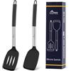 HOTEC Set di 2 spatole in silicone resistenti al calore fino a 315,6 °C e BPA-free, per spatula Turner da cucina con manici in acciaio inossidabile, scanalate e solide