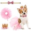 Zhenp 3 Pezzi Abito da Sposa per Cani, Abiti Tutu per Animali Domestici, Costume da Sposa da Cucciolo, Set di Papillon per Cani, Costume di Compleanno da Cucciolo, con Corona, Gonna, Colletto
