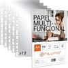 OFITURIA Buste Plastica A4 Trasparenti, Confezione Buste Plastica Multiforo per Fogli + Fogli A4 Confezione da 100 Fogli da 90gr Multiuso (10 Buste Plastica + 100 Fogli A4 da 100gr) COM0447x10FP