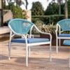 DEGHI Poltrona da giardino in acciaio bianco e corda blu con cuscino - Eivissa