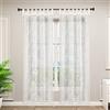 WOLTU Tende Trasparenti con Passanti per Soggiorno Camera da Letto 2 Pannelli in Voile Ricami Floreali Moderne, 140x225 cm Beige
