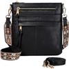 RAVUO Borsa a Tracolla Donna, Vintage Borse Donna in Pu Pelle Elegante Borsa a Spalla da Ragazze con 2 Cinturini Regolabili Borsa a Mano per Viaggio Lavoro,Nero