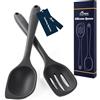 HOTEC Spatola da cucina in silicone resistente al calore, grandi cucchiai da cucina solidi e scanalati per mescolare, servire, raschiare, antiaderente, lavabile in lavastoviglie, nero, 31,8 cm