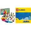 LEGO 11021 Classic 90 Anni di Gioco, Scatola con Mattoncini Colorati & 11025 Classic Base Blu, Tavola per Costruzioni Quadrata con 32x32 Bottoncini