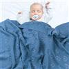 Surwin Coperta Bimbo in Maglia per Bambino, Surwin Baby Copertina Neonato Multiuso in Cotone Biologico per Carrozzina Culla Lettino Passeggino (Blu denim,100x80cm)