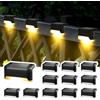 Solpex Luci solari per esterni, 12 pezzi, luci a LED impermeabili per scale esterne, gradini, recinzioni, cortili, patio, grondaia, sentiero, decorazione (nero, bianco caldo)