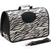 Treer Borsa per Trasporto Gatti Piccoli da Passeggio, Pieghevole Trasportino Cane Trasportino Morbido, Aereo Borsa per Animali Domestici Viaggio, Borsa A Tracolla (M,Strisce zebrate)