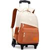 ANSIEDIO Bambini Zaino Trolley Rolling Zaino Con 6 Ruote Cartella Borsa Trolley per Ragazzi Ragazze Studente Della Scuola Primaria (Arancione)