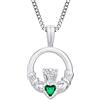 Aeon Collana Claddagh in argento Sterling 925 e ciondolo con zirconia cubica verde smeraldo, catena regolabile da 40,6 a 45,7 cm, Argento sterling, Zirconia cubica, smeraldo