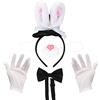 TSLBW Set travestimento con orecchie di coniglio pasquale, fascia per orecchie da coniglio, papillon, naso di coniglio, guanti bianchi, accessorio per costumi per feste di Pasqua