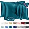 Vielit Set di 2 Federe Raso 70 x 40, Morbido come una Federe Seta Cuscino, Design con Chiusura A Busta, Federe Cuscini & 2 Scrunchies Turchese