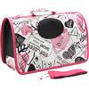 Treer Borsa per Trasporto Gatti Piccoli da Passeggio, Pieghevole Trasportino Cane Trasportino Morbido, Aereo Borsa per Animali Domestici Viaggio, Borsa A Tracolla (L,Graffiti Rosa)