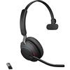 Jabra Evolve2 65 Wireless PC Headset - Noise Cancelling UC Certified Mono Headphones With Long-Lasting Battery - USB-A Bluetooth Adapter - Black