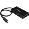 StarTech.com Hub USB 3.0 (5Gbps) a 3 porte con USB-C e Ethernet Gigabit, Include Adattatore di Alimentazione (HB30C3A1GE)