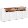 Credenza Moderna A 4 Ante 200x45x85,5 Bianco Lucido/Effetto Legno Corona