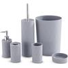 LIVIVO Elegante set di 6 accessori da bagno e lavabo, moderno kit di organizer da toeletta include bicchiere, portaspazzolino e scopino per WC, dispenser per lozione, portasapone e cestino (grigio