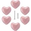 YOUYOUULU UULU 6 pomelli a forma di cuore in ceramica per bambini, cassetti, armadietti, porte, armadi, camera da letto, casa, fai da te, a forma di cuore, con 2 tipi di viti (rosa)