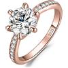 JewelryPalace 3ct Classico Anello Solitario Donna Argento 925 con Cubica Zirconia, Diamante Simulato Anelli con Pietre Laterali, Semplice Fedine Fidanzamento in Oro Rosa Set Gioielli Donna 14.5