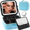 JADAZROR Trousse Trucco con Specchio e Luce LED, Organizer da Viaggio Illuminato 3 Colori, Portatile con Divisore Regolabile, Cosmetica per Donna