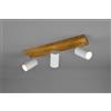 Trio Lighting MARLEY BARRA 3 SPOTS CILINDRI BIANCHI BASE LEGNO NATURALE L. 44CM 3 LUCI ATTACCO GU10