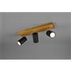 Trio Lighting MARLEY BARRA 3 SPOTS CILINDRI NERI BASE LEGNO NATURALE L. 44CM 3 LUCI ATTACCO GU10