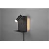 Trio Lighting ELEMENT APPLIQUE LED 3W 220lm, 3000K- 1,5W 150lm, 3000K METALLO NERO RETRO ILLUMINATA CON SPOT CON MENSOLA E PORTA USB RICARICA SMARTPHONE H.20CM