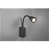 Trio Lighting WANDA APPLIQUE FLESSIBILE CON INTERRUTTORE METALLO ACCIAIO E NERO H. 23,5CM 1 LUCE ATTACCO GU10
