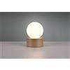 Trio Lighting COUNTESS LAMPADA DA TAVOLO BASE METALLO EFFETTO LEGNO E VETRO SFERA BIANCO ACCENSIONE TOUCH H. 17CM 1 LUCE ATTACCO E14