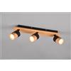 Trio Lighting ARUNI BARRA 3 SPOTS ORIENTABILI METALLO NERO E LEGNO NATURALE L. 48CM ATTACCO GU10