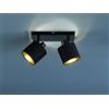 Trio Lighting TOMMY BARRA 2 SPOTS CON DIFFUSORI PARALUMI NERI E ORO BASE METALLO NERO OPACO L.28CM 2 LUCI ATTACCO E14