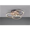 Trio Lighting CIRCLE PLAFONIERA LED 27W 3200lm, 2700 - 6000K 3 CERCHI ORIENTABILI METALLO NERO CON BASE EFFETTO LEGNO L.43,5CM DIMMERABILE