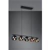 Trio Lighting SHELDON SOSPENSIONE METALLO NERO CON 5 VETRI MULTICOLOR EFFETTO FUME' SPECCHIO L. 83CM 5 LUCI ATTACCO E14