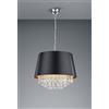 Trio Lighting LORELEY SOSPENSIONE CROMATA PARALUME STOFFA NERO INTERNO ORO CON PENDAGLI TRASPARENTI D. 50CM 3 LUCI ATTACCO E14