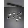 Trio Lighting LUMINA SOSPENSIONE RETTANGOLARE METALLO NERO CON 8 DIFFUSORI DI VETRO FUME' CROMATO IN FORME DIFFERENTI L. 121CM ATTACCO E14