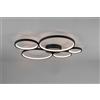 Trio Lighting RONDO PLAFONIERA LED 49W 5800lm, 3000K 5 CERCHI METALLO NERO OPACO DIMMERABILE CON INTERRUTTORE A PARETE L. 59CM