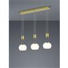Trio Lighting MADISON SOSPENSIONE LED 24W 2700lm, 3000K BARRA METALLO OTTONE E 3 VETRI SFERA BIANCHI CON REGOLAZIONE ALTEZZA CON CONTRAPPESO E DIMMERAZIONE INTENSITA' CON NORMALE INTERRUTTORE A PARETE L. 82CM