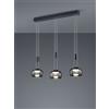 Trio Lighting MADISON SOSPENSIONE LED 24W 2700lm, 3000K BARRA METALLO NERO E 3 VETRI SFERA FUME' CROMATI CON REGOLAZIONE ALTEZZA CON CONTRAPPESO E DIMMERAZIONE INTENSITA' CON NORMALE INTERRUTTORE A PARETE L. 82CM