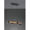 Trio Lighting MARLEY SOSPENSIONE RETTANGOLARE CON BARRA LEGNO 4 CILINDRI NERO OPACO L. 80CM 4 LUCI ATTACCO GU10