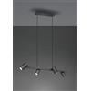 Trio Lighting MARLEY SOSPENSIONE RETTANGOLARE NERO OPACO CON BARRA 4 CILINDRI L. 80CM 4 LUCI ATTACCO GU10