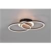 Trio Lighting GIRO PLAFONIERA LED 25W 3000lm, 2700 - 6000K DOPPIO CERCHIO METALLO NERO CON BASE ILLUMINATA EFFETTO LEGNO CON TELECOMANDO MULTIFUNZIONE L. 46,5CM DIMMERABILE
