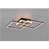 Trio Lighting GIRO PLAFONIERA LED DOPPIO QUADRATO METALLO NERO CON BASE ILLUMINATA EFFETTO LEGNO CON TELECOMANDO MULTIFUNZIONE L. 57,5CM DIMMERABILE