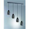 Trio Lighting ONYX SOSPENSIONE RETTANGOLARE 4 DIFFUSORI ATTACCO E27 METALLO NERO INTERNO ORO TAGLIO LASER A ROMBO L.90CM