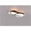 Trio Lighting MEDERA PLAFONIERA 2 CERCHI METALLO NERO BASE LEGNO BIANCO CON DIMMERAZIONE AD INTERRUTTORE L. 54CM LED 26W 3000lm, 3000K