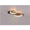 Trio Lighting MEDERA PLAFONIERA 2 CERCHI METALLO ALLUMINIO BASE LEGNO NERO CON DIMMERAZIONE AD INTERRUTTORE L. 54CM LED 26W 3000lm, 3000K