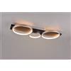Trio Lighting MEDERA PLAFONIERA 3 CERCHI METALLO ALLUMINIO BASE LEGNO NERO CON DIMMERAZIONE AD INTERRUTTORE L. 80CM LED 33W 3800lm, 3000K