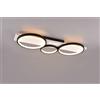Trio Lighting MEDERA PLAFONIERA 3 CERCHI METALLO NERO BASE LEGNO BIANCO CON DIMMERAZIONE AD INTERRUTTORE L. 80CM LED 33W 3800lm, 3000K