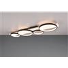 Trio Lighting MEDERA PLAFONIERA 4 CERCHI METALLO NERO BASE LEGNO BIANCO CON DIMMERAZIONE AD INTERRUTTORE L. 100CM LED 44W 5100lm, 3000K