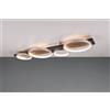 Trio Lighting MEDERA PLAFONIERA 4 CERCHI METALLO ALLUMINIO BASE LEGNO NERO CON DIMMERAZIONE AD INTERRUTTORE L. 100CM LED 44W 5100lm, 3000K
